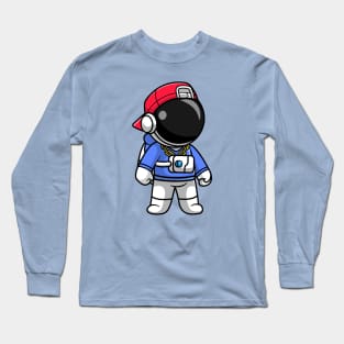 Cute Cool Astronaut Wearing Hoodie And Cap Cartoon Long Sleeve T-Shirt